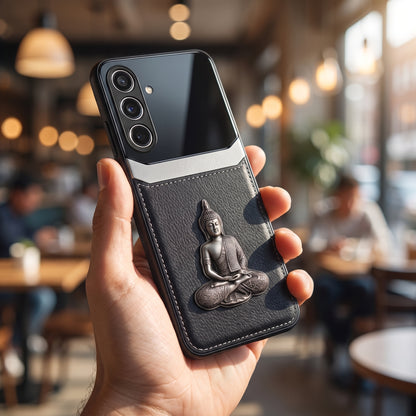 Samsung Galaxy M56 5G Buddha Spiritual 3D Metal Protective Leather Back Case
