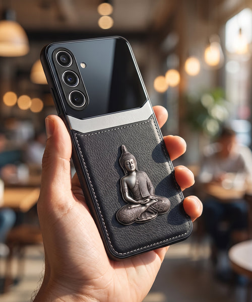 Samsung Galaxy M56 5G Buddha Spiritual 3D Metal Protective Leather Back Case
