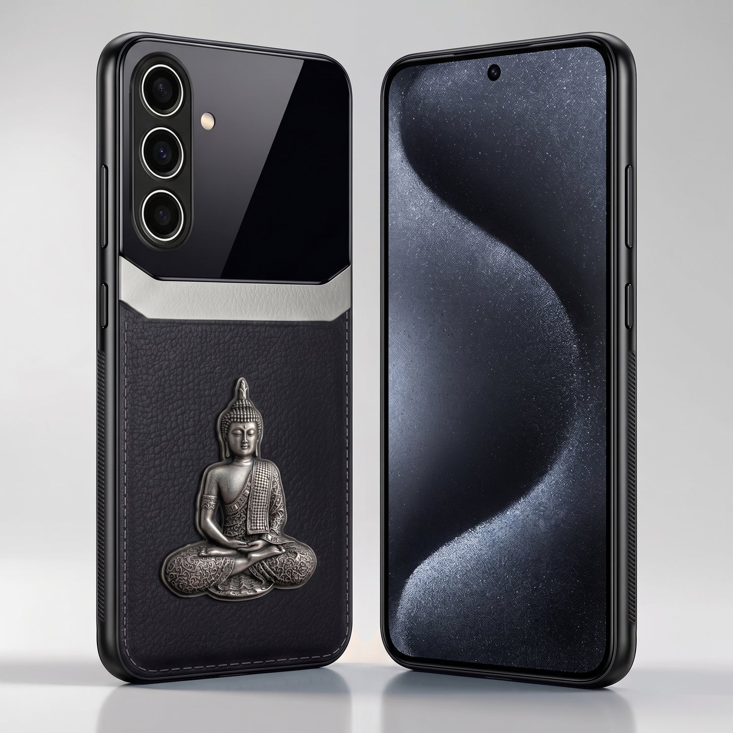 Samsung Galaxy M56 5G Buddha Spiritual 3D Metal Protective Leather Back Case