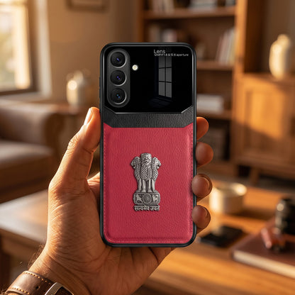 Samsung Galaxy A37 5G Satyamev Jayate 3D Metal Leather Back Case