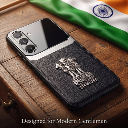 Galaxy A56 5G Satyamev Jayate 3D Metal Leather Back Case