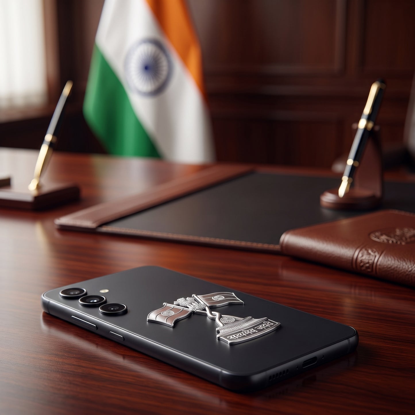 Samsung Galaxy A35 5G Compatible 3D Indian Metal Flag Emblem Sticker
