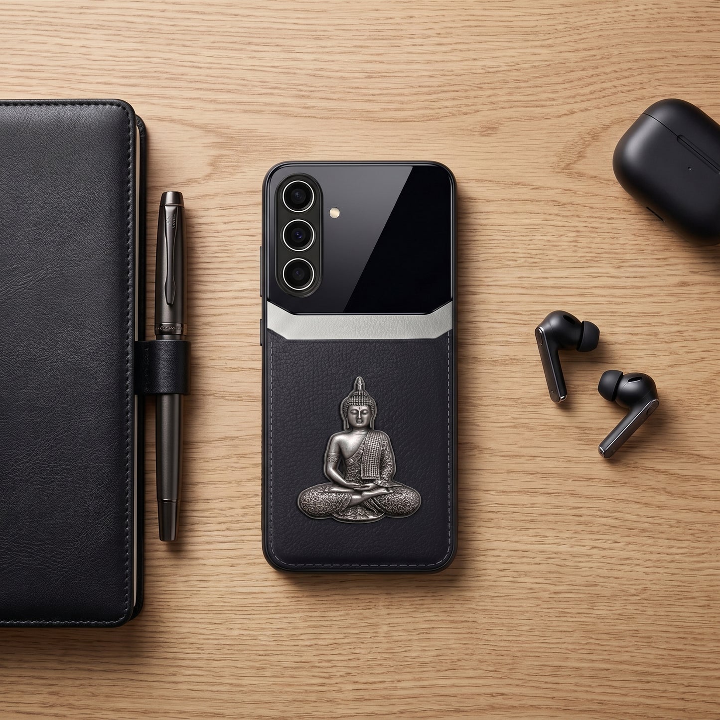 Samsung Galaxy M56 5G Buddha Spiritual 3D Metal Protective Leather Back Case