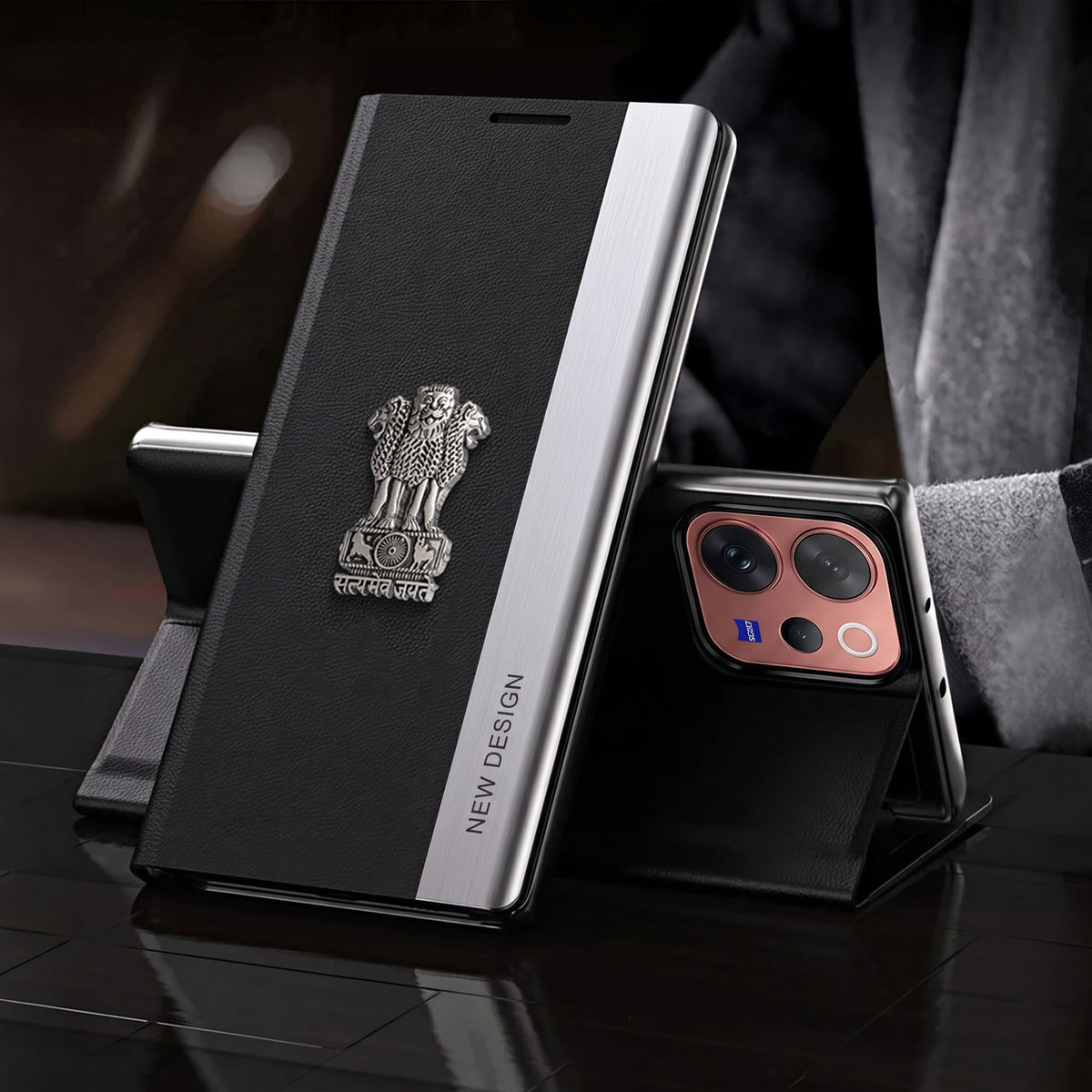 Vivo V70 5G Satyamev Jayate Metal Emblems Flip Leather Case