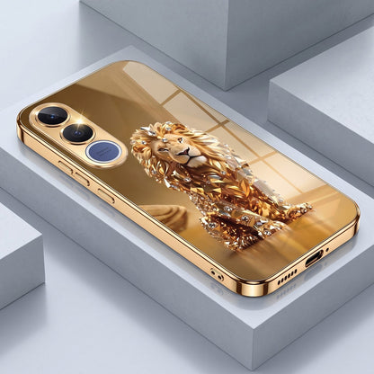 Vivo V70 FE 5G Luxury Lion Gold Electroplated Glass Phone Back Case