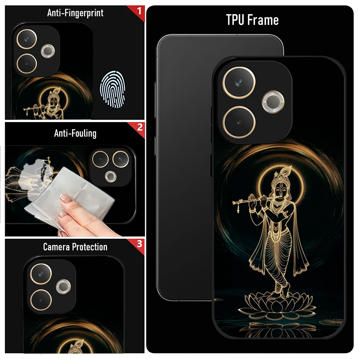 Oppo A5 Pro 5G Premium Acrylic Shockproof Glass Back Case (Krishna Flute)