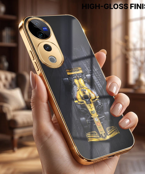 Vivo V40 Pro 5G F1 Racing Car Gold Electroplated Glass Phone Back Case