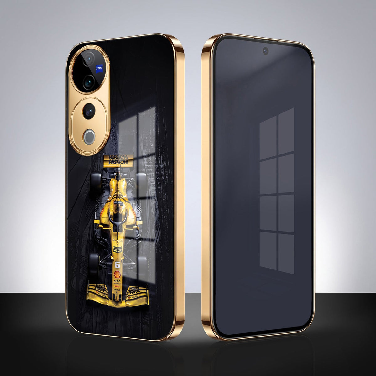 Vivo V40 Pro 5G F1 Racing Car Gold Electroplated Glass Phone Back Case