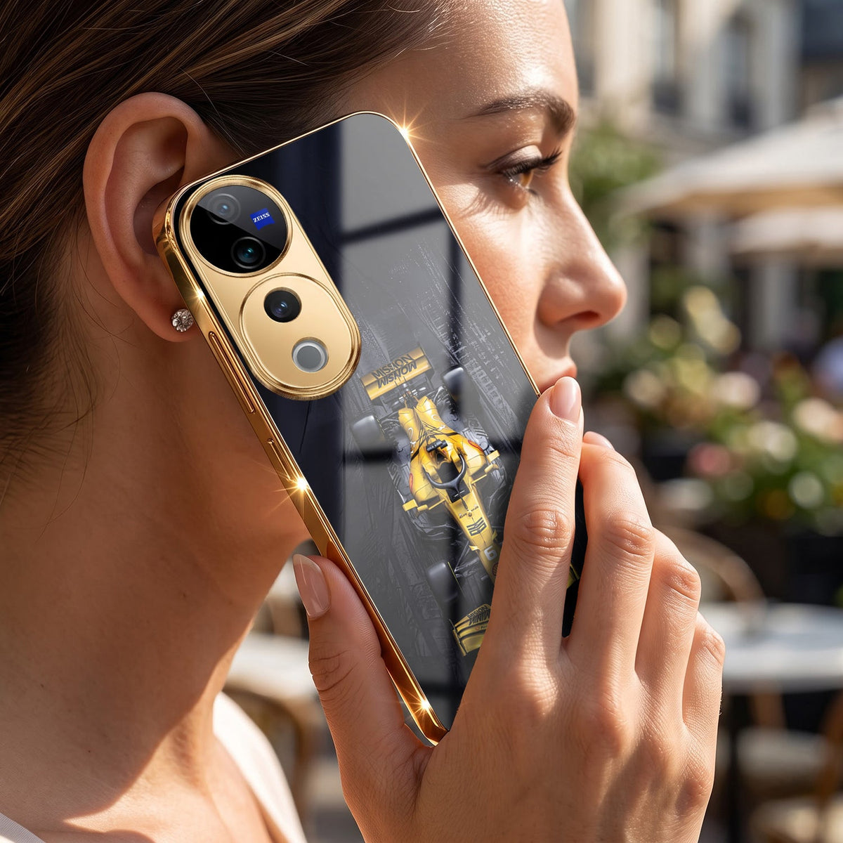 Vivo V40 Pro 5G F1 Racing Car Gold Electroplated Glass Phone Back Case