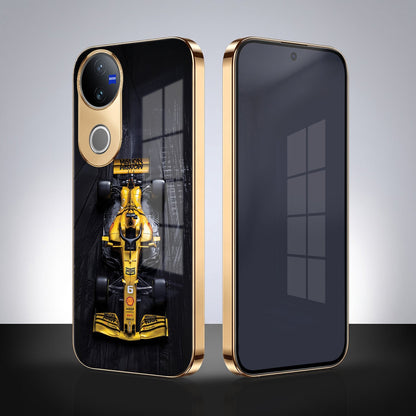 Vivo V50 5G F1 Racing Car Gold Electroplated Glass Phone Back Case
