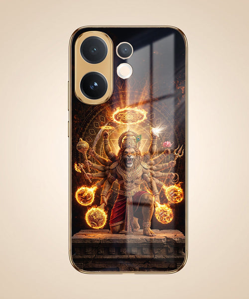 Vivo V60e 5G Lord Narasimha Gold Electroplated Glass Phone Back Case