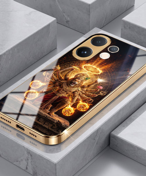 Vivo V60 5G Lord Narasimha Gold Electroplated Glass Phone Back Case