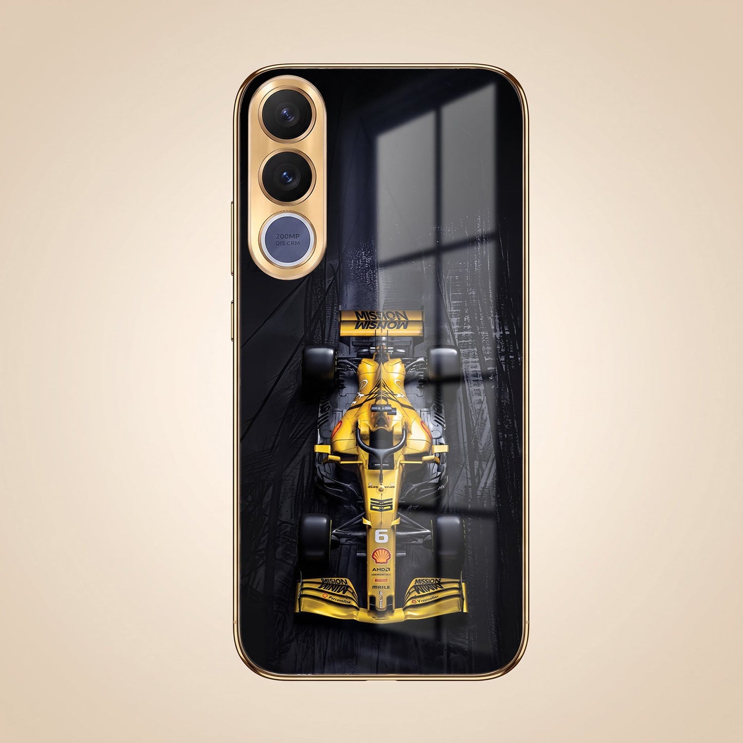 Vivo V70 FE 5G F1 Racing Car Gold Electroplated Glass Phone Back Case
