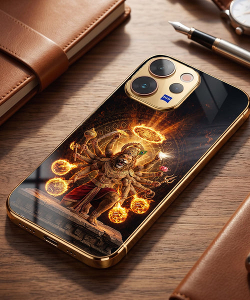 Vivo V70 5G Lord Narasimha Gold Electroplated Glass Phone Back Case