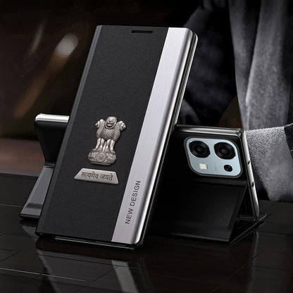 Vivo T5x 5G Satyamev Jayate Metal Emblems Flip Leather Case