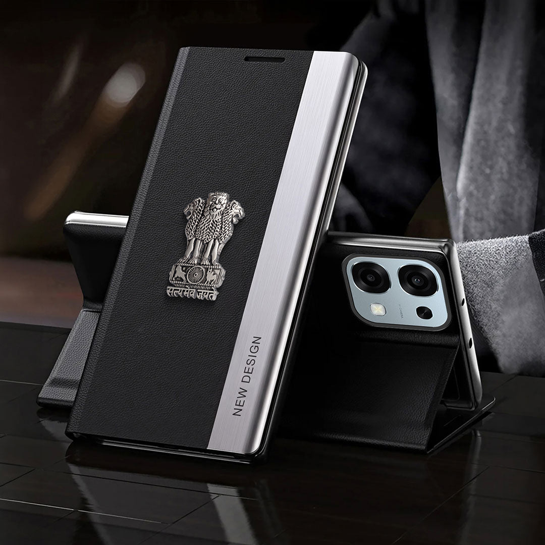 Vivo T5x 5G Satyamev Jayate Metal Emblems Flip Leather Case