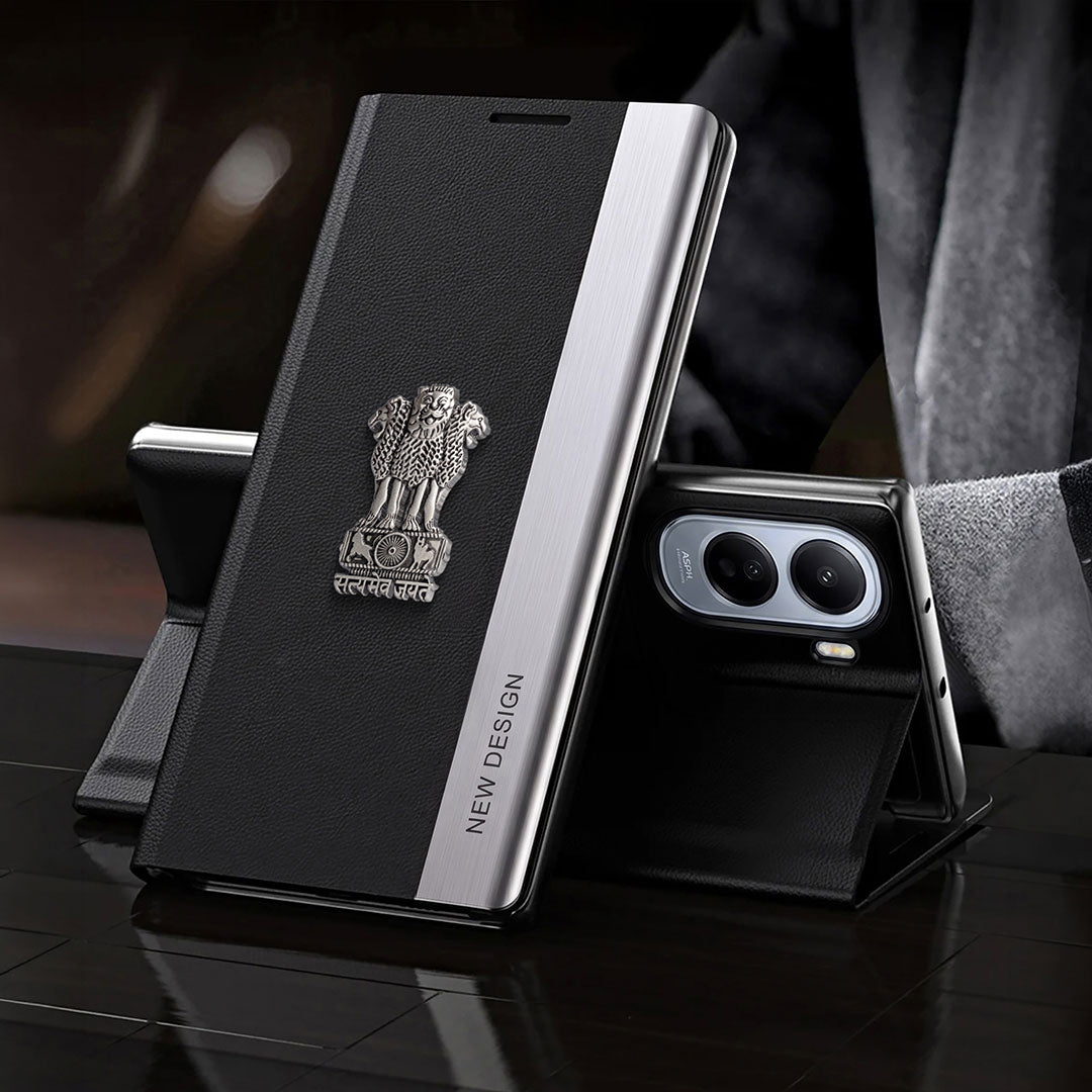 Vivo T5 Pro 5G Satyamev Jayate Metal Emblems Flip Leather Case