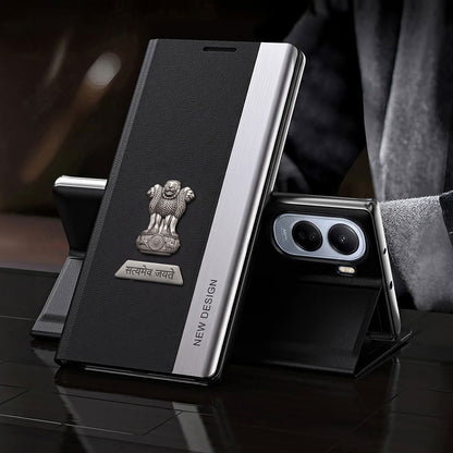 Vivo T5 Pro 5G Satyamev Jayate Metal Emblems Flip Leather Case