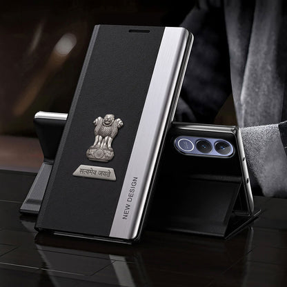 Vivo V70 FE 5G Satyamev Jayate Metal Emblems Flip Leather Case