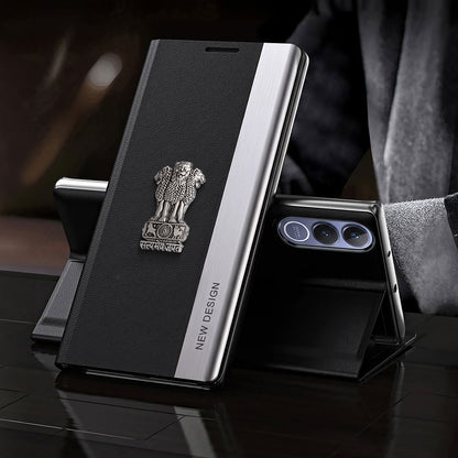 Vivo V70 FE 5G Satyamev Jayate Metal Emblems Flip Leather Case