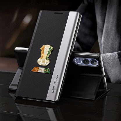 Vivo V70 FE 5G Satyamev Jayate Metal Emblems Flip Leather Case