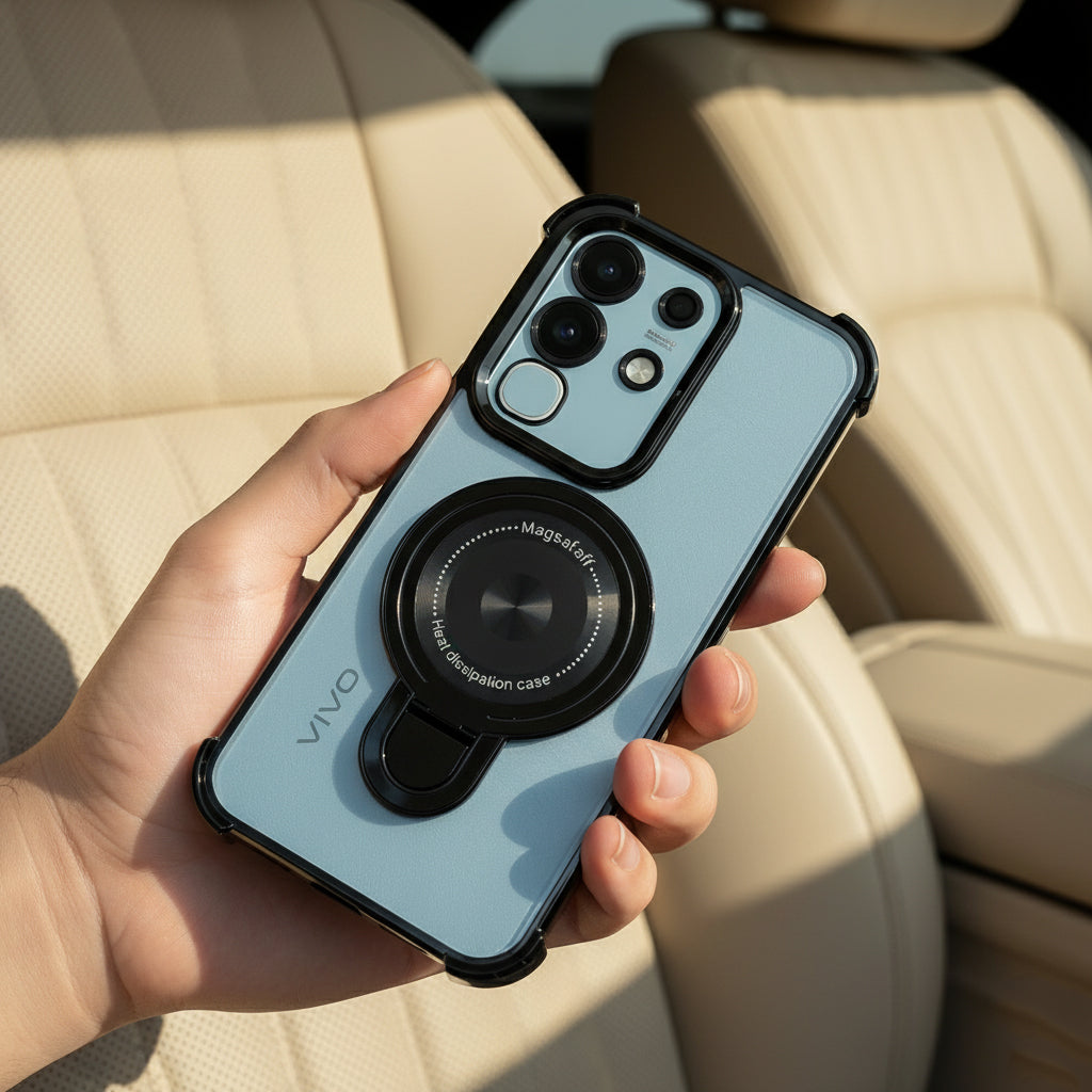 Vivo T4x 5G Luxury Four Corner Invincible Bracket Ring Stand Case