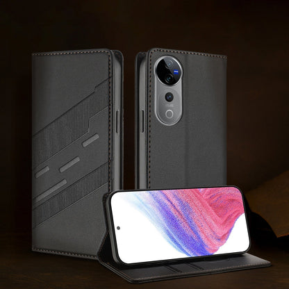 Vivo V40 Pro 5G Retro PU Leather Magnetic Wallet Flip Case with Charm Strap