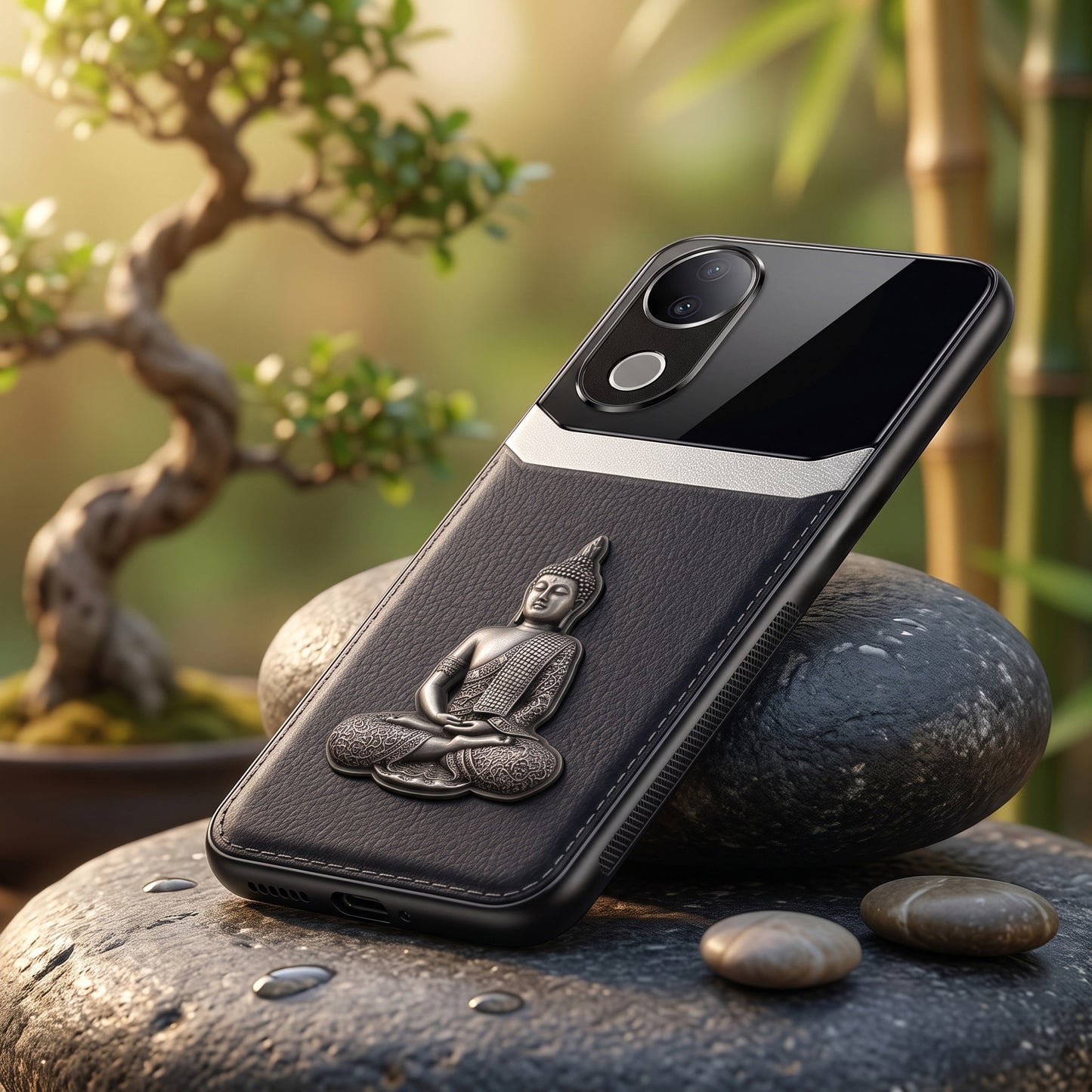 Vivo V50 5G Buddha Spiritual 3D Metal Protective Leather Back Case