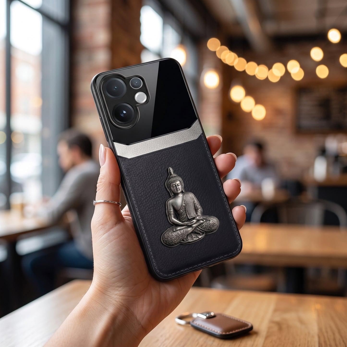 Vivo V60 5G Buddha Spiritual 3D Metal Protective Leather Back Case