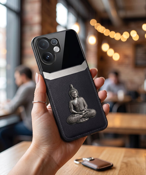 Vivo V60 5G Buddha Spiritual 3D Metal Protective Leather Back Case