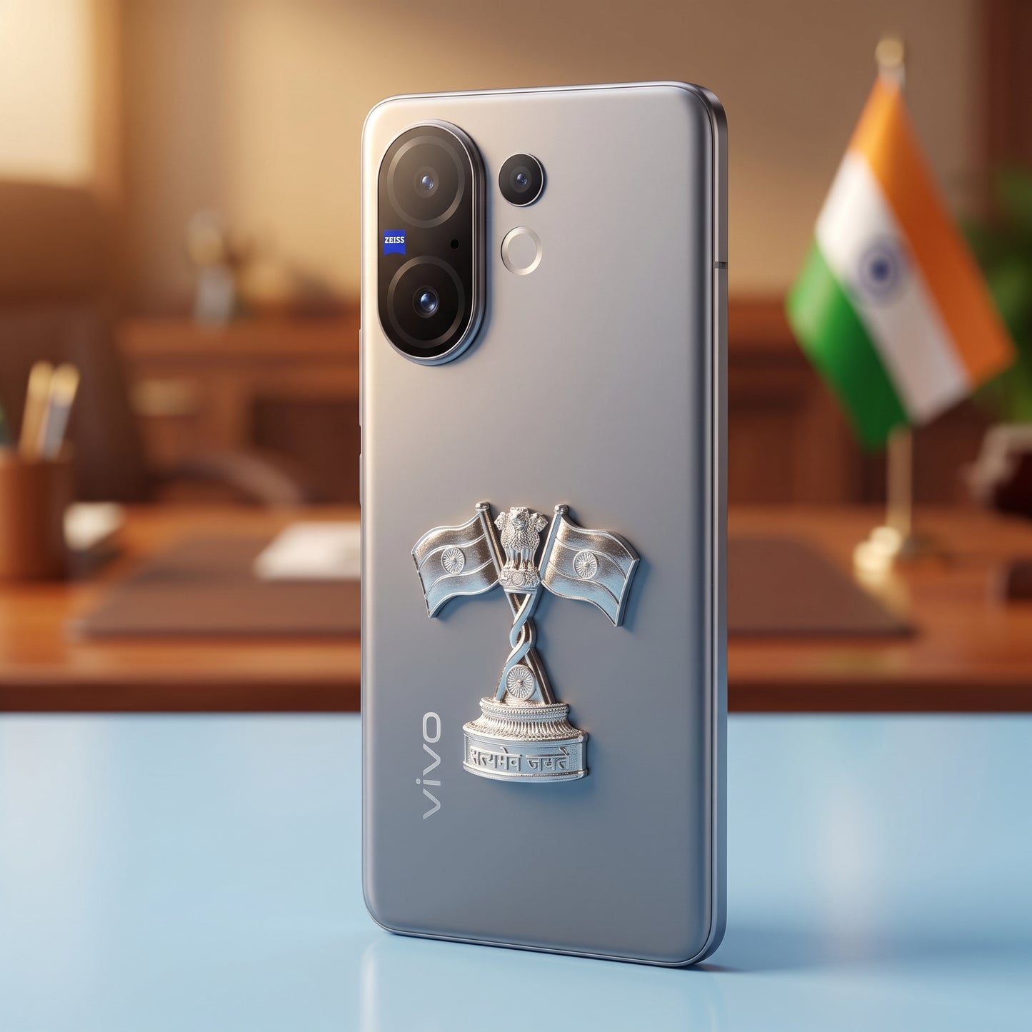 Vivo V60 5G Compatible 3D Indian Metal Flag Emblem Sticker