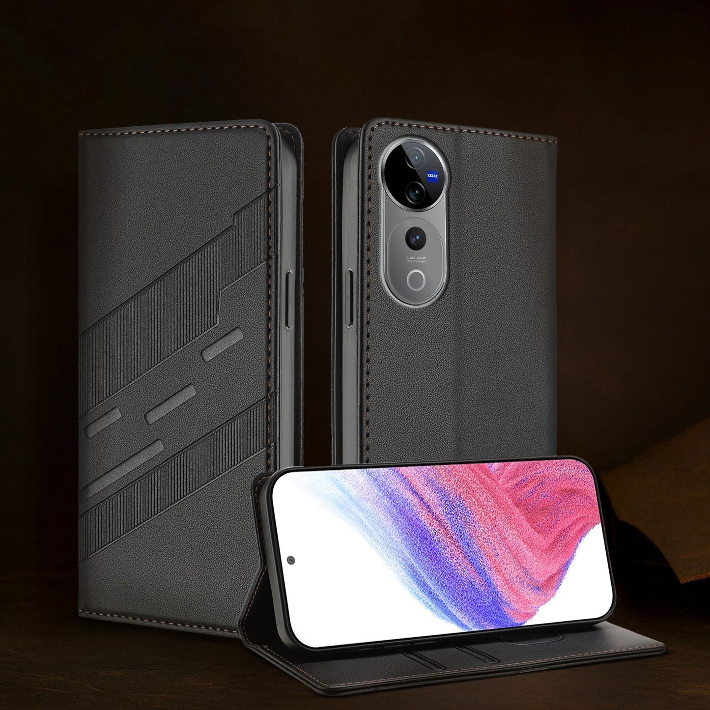 Retro embossed flip wallet case for Vivo V40 Pro 5G