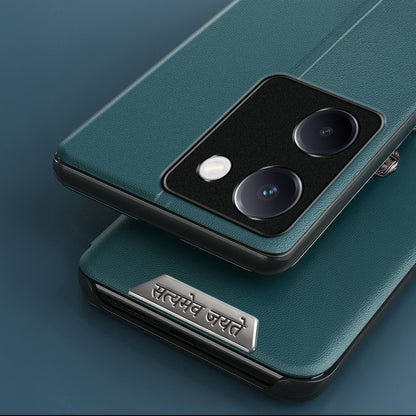 Vivo Y200 Pro 5G Metal Satyamev Jayate 2-in-1 Emblem Half-Window Leather Flip Case