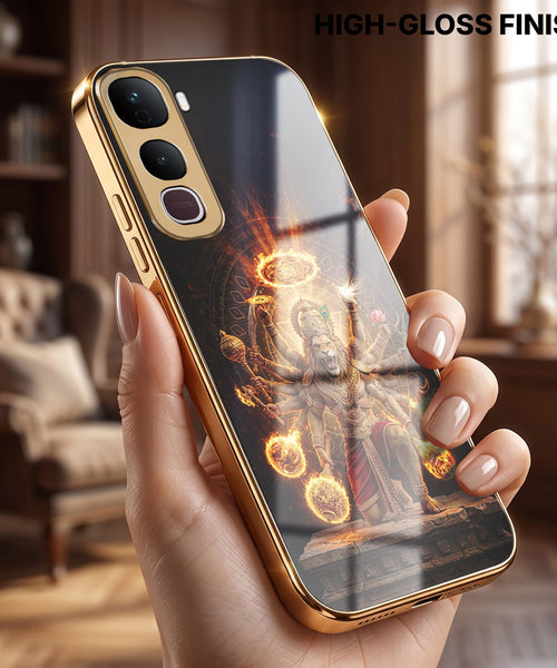 Vivo Y400 Pro 5G Lord Narasimha Gold Electroplated Glass Phone Back Case