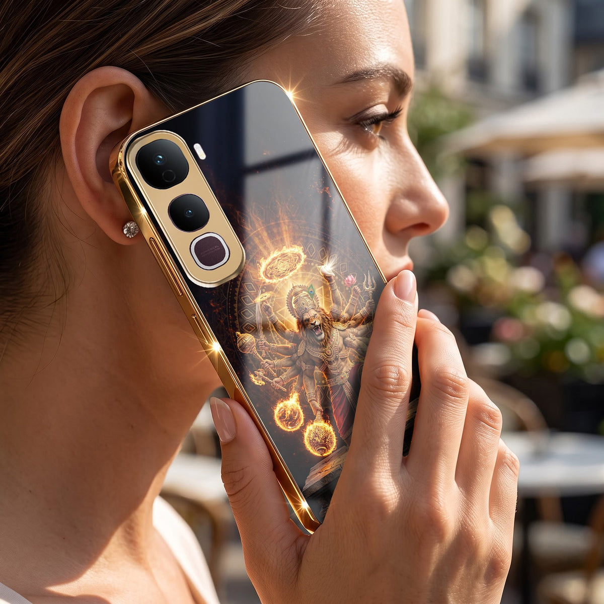 Vivo Y400 Pro 5G Lord Narasimha Gold Electroplated Glass Phone Back Case