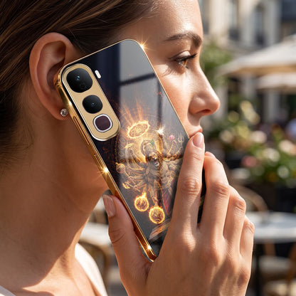 Vivo Y400 Pro 5G Lord Narasimha Gold Electroplated Glass Phone Back Case