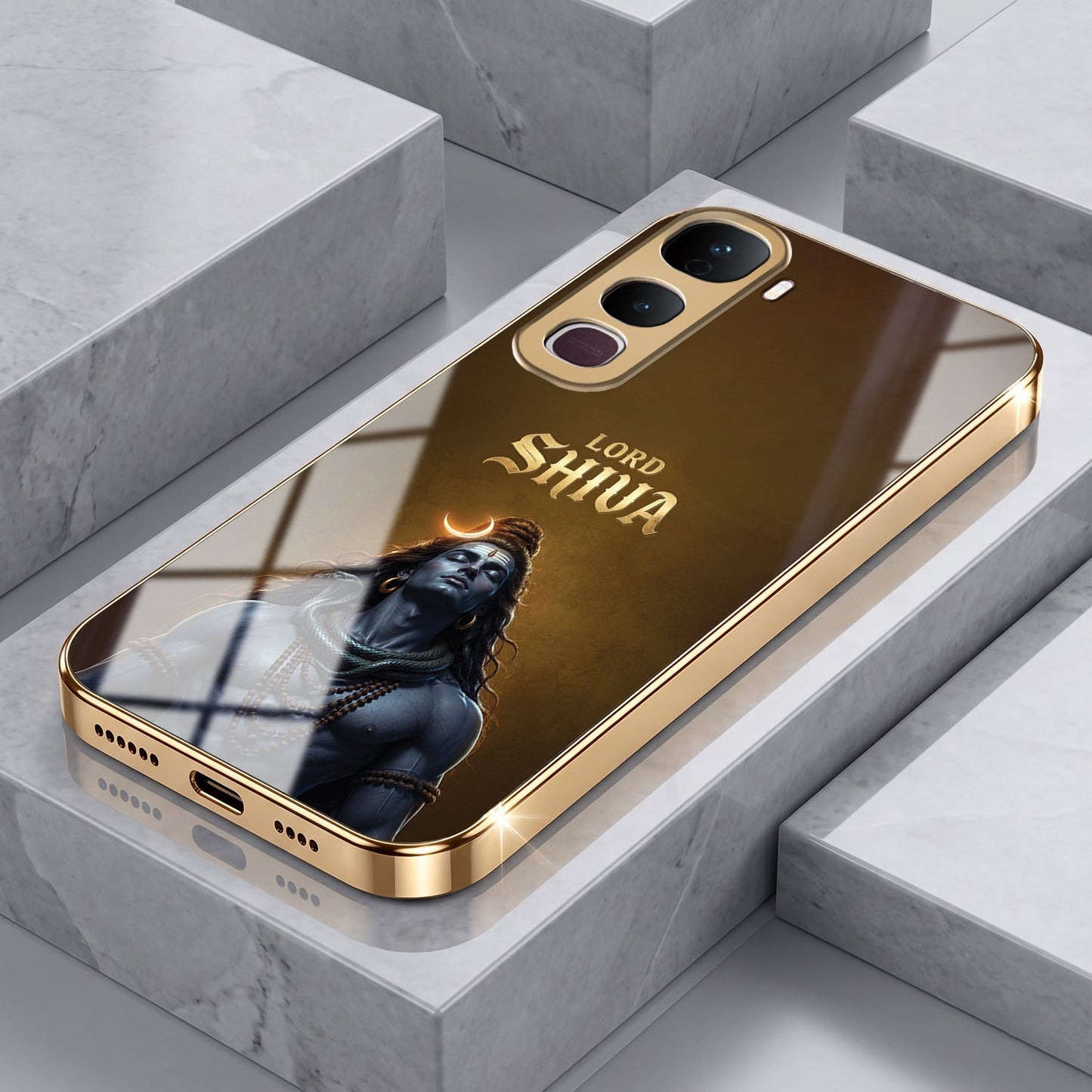 Vivo Y400 Pro Lord Shiva Gold Electroplated Glass Phone Back Case