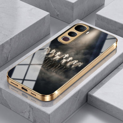 Vivo Y400 Pro 5G Running Horses Gold Electroplated Glass Phone Back Case
