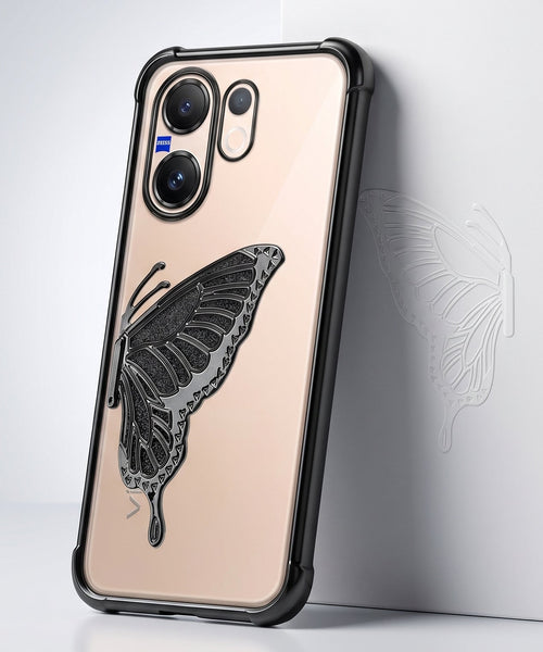 Vivo V60 5G Premium Butterfly Glitter Stand Transparent Shockproof Airbag Phone Case