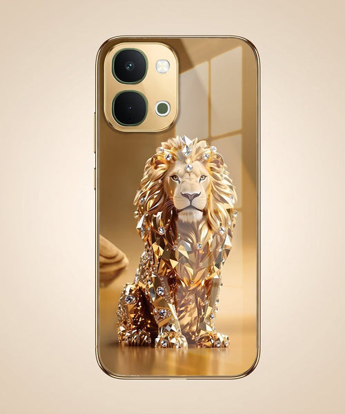 Vivo T5X 5G Luxury Lion Gold Electroplated Glass Phone Back Case