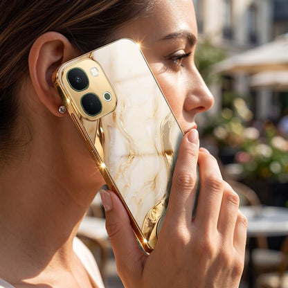 Vivo T5X 5G Marvel Texture Gold Electroplated Glass Phone Back Case