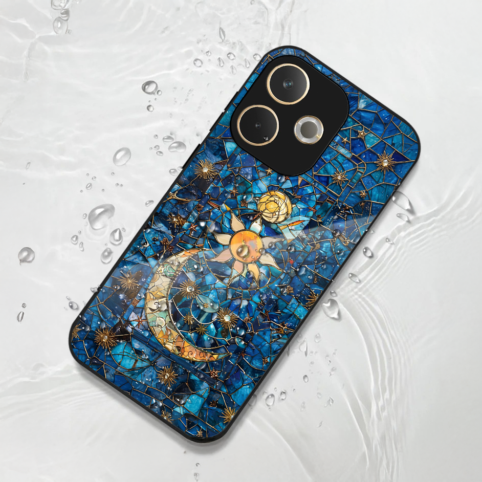 Oppo A5 Pro 5G Premium Acrylic Shockproof Glass Back Case (Sun-Moon)