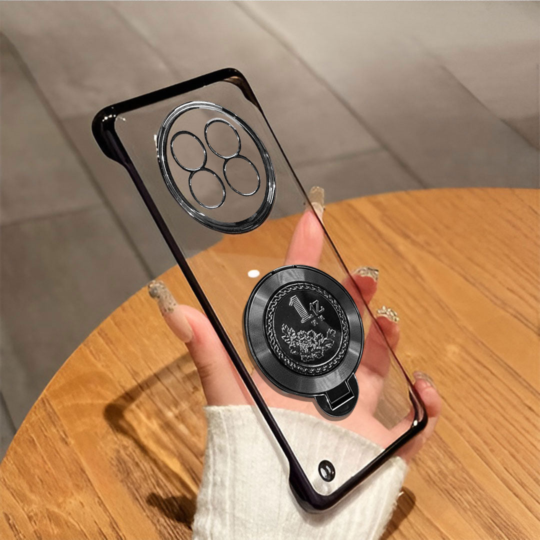 Realme 13 Pro+ 5G Phone case with ring holder held by a hand on a wooden table