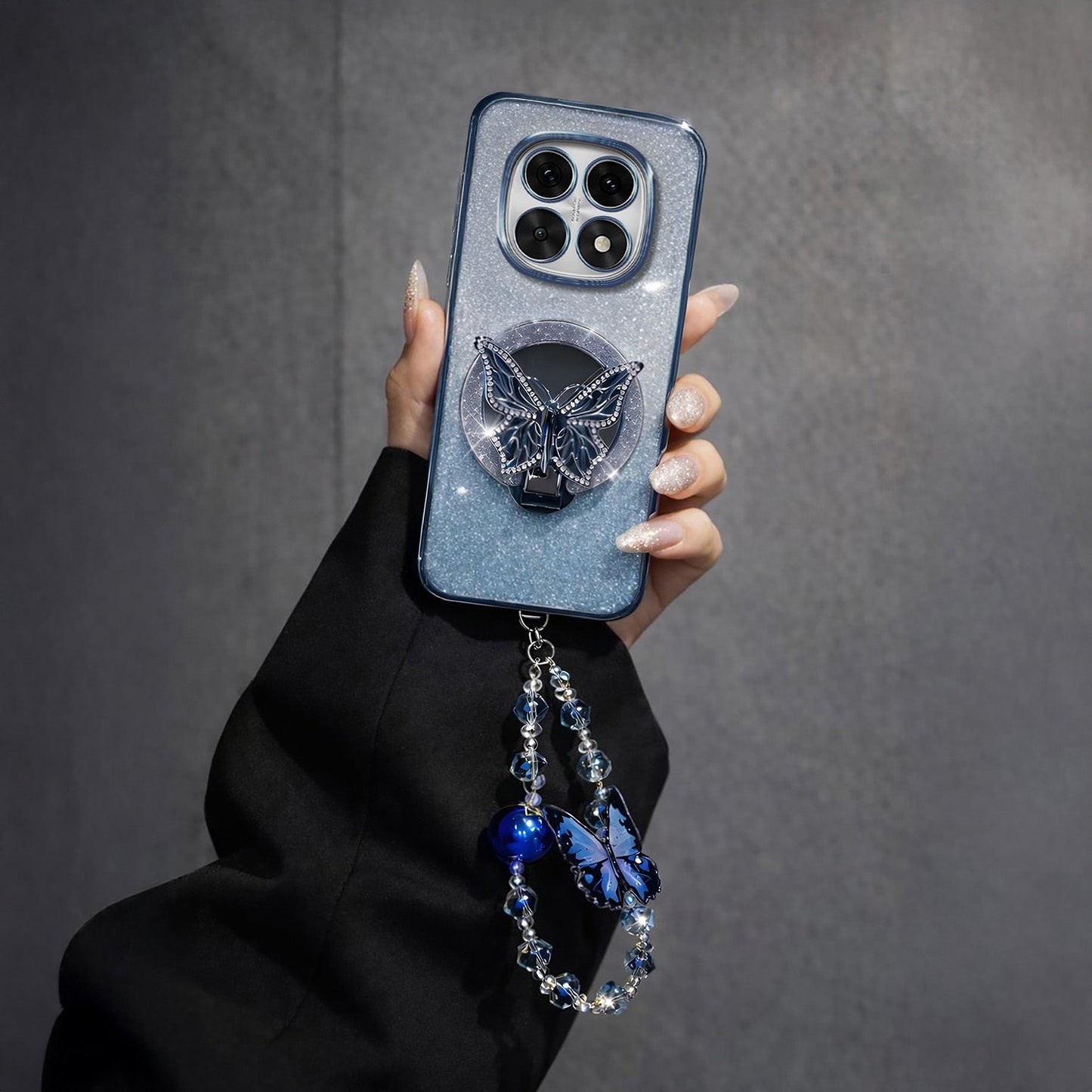 Redmi Note 14 Pro+ 5G Stunning Shimmer Electroplating Butterfly Stand Charm Case