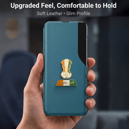 Oppo A3 Pro 5G Premium Tri-Color Satyamev Jayate Half Window Flip Case