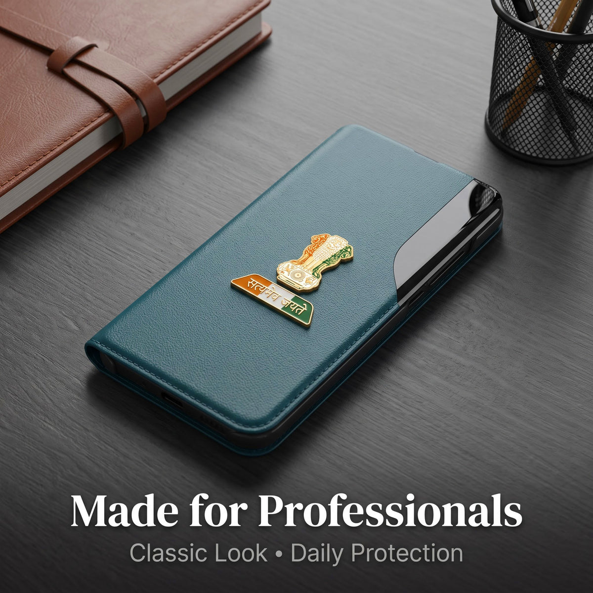 Vivo Y28 5G Premium Tri-Color Satyamev Jayate Half Window Flip Case