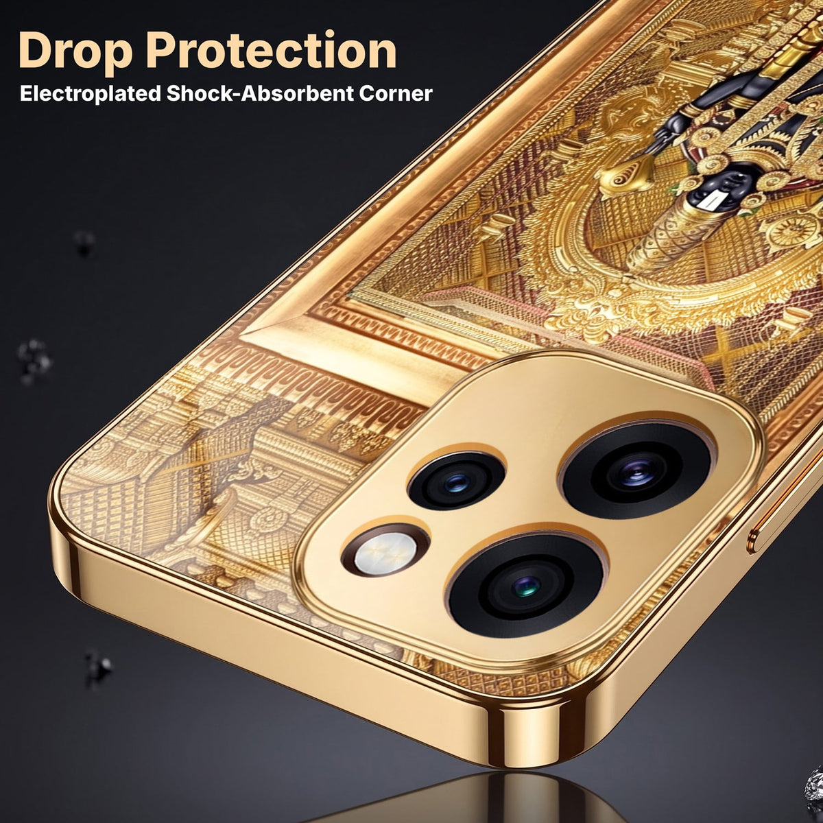 Oppo Reno 15 Pro Mini 5G Premium Heritage Gold Electroplated Glass Phone Back Case