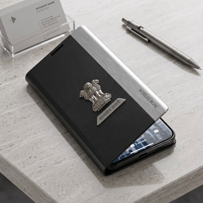Oppo Reno 16 5G Satyamev Jayate Metal Emblems Flip Leather Case