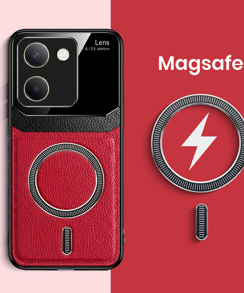 Vivo Y200 Pro 5G Premium Magsafe Magnetic Leather Lens Protective Case